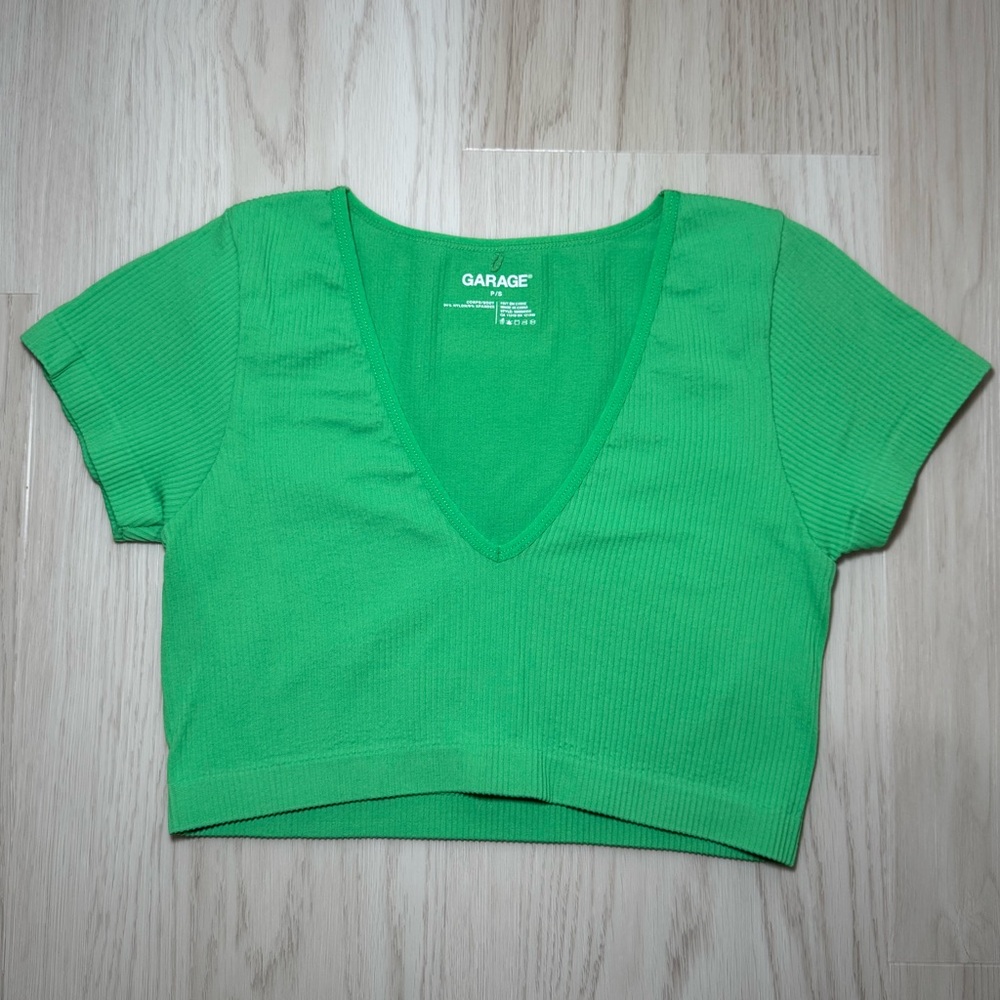 Garage Green Fitted Crop T-Shirt